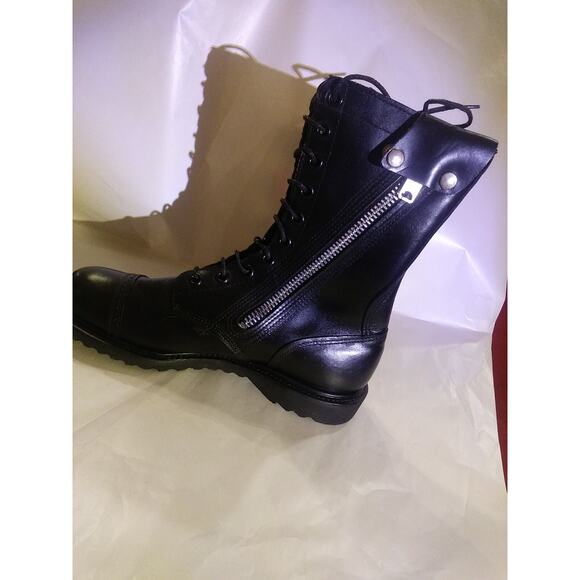 A pair of Vintage Black Military lace and zippe motorcycle Boots Sz 9w8 USA Made main image 6